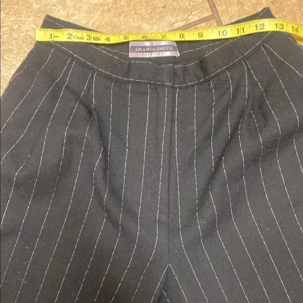 Vintage Amanda Smith Size 12 Black Pinstripe Pure Wool Trousers